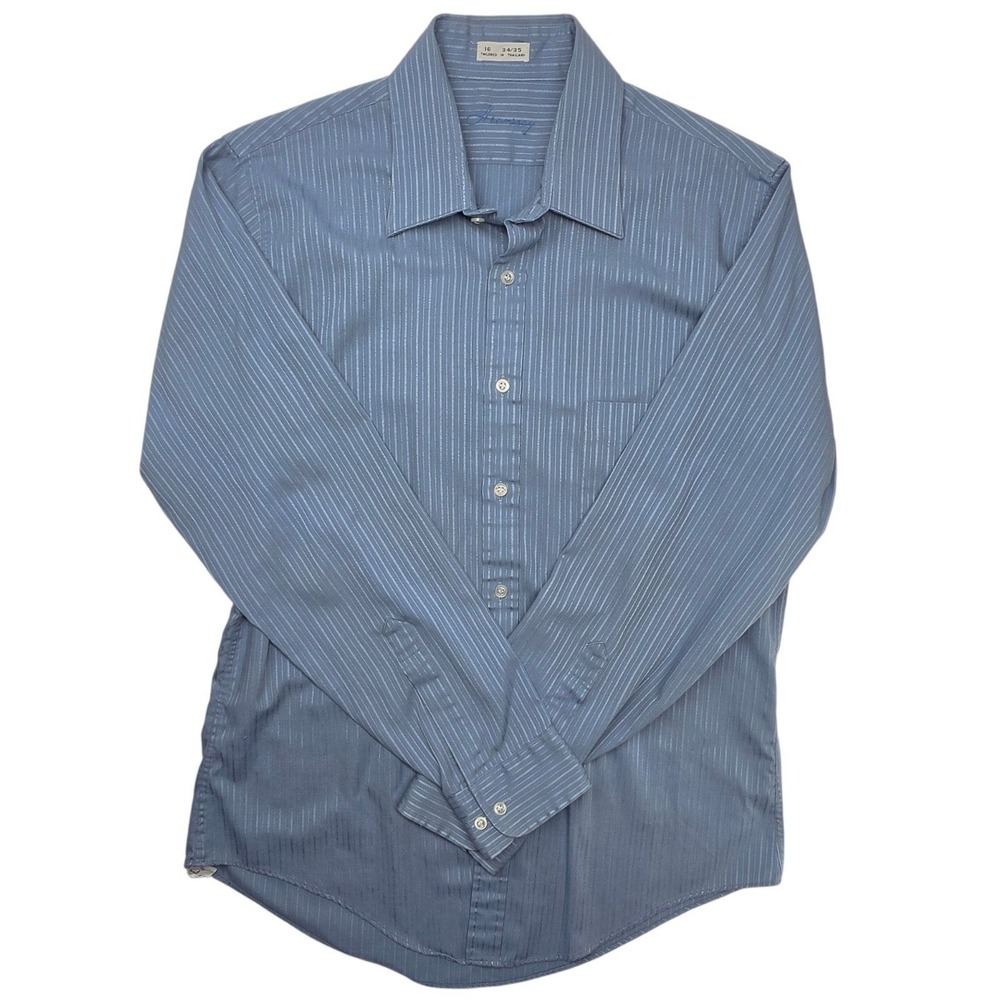 Hennessey Mens Blue Pinstripe Long Sleeve Button Down Dress Shirt 16 34/35